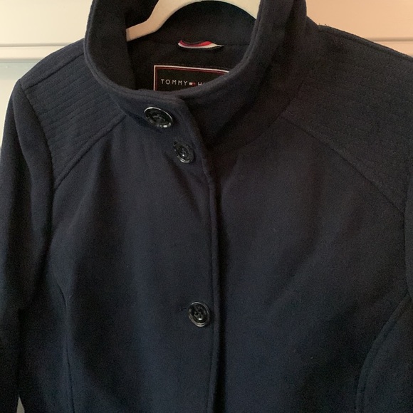 NWT Tommy Hilfiger Womens Single-Breasted Stand-Collar Coat in Navy - Picture 2 of 14